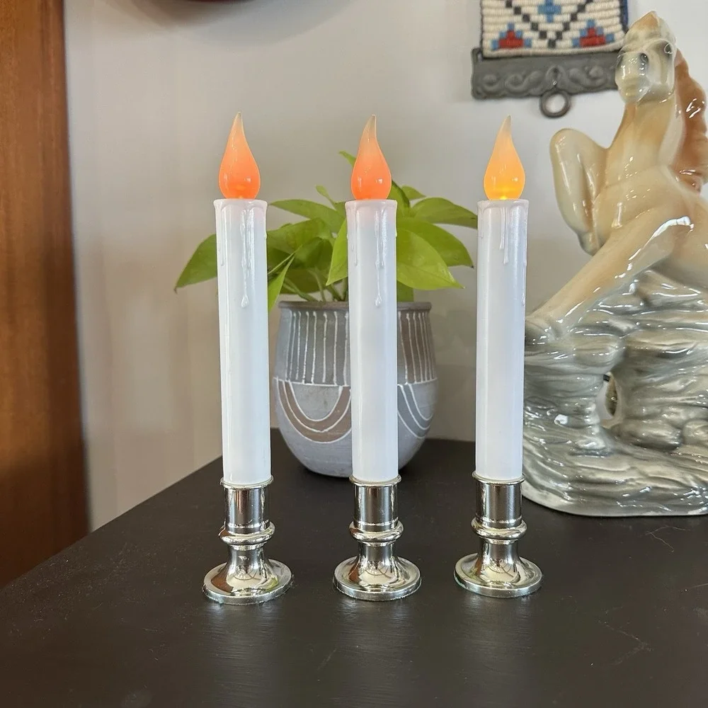 SET of 3 Christmas Window‎ Candle Holder Battery Operated Flickering 10